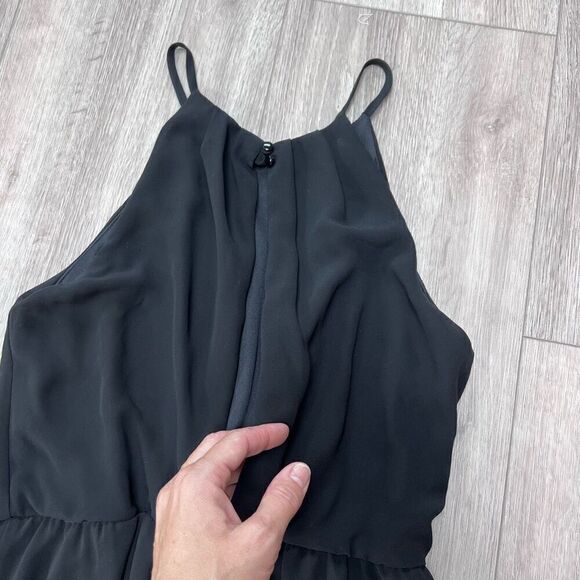 LUSH Women's Black Halter Pleated Chiffon‎ Skater Mini Blouson Dress Size XS - Picture 6 of 8